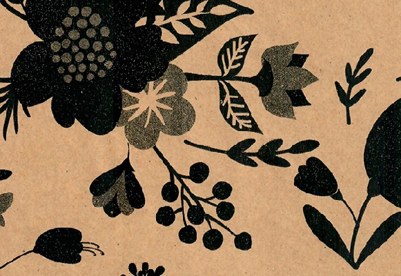 PAPEL DE REGALO KRAFT PRIMAVERA NEGRO